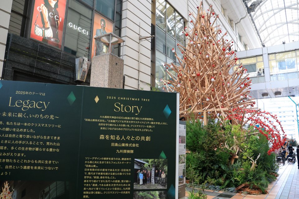 大丸福岡天神店のクリスマスツリー点灯式。クリスマスツリーの本体は 