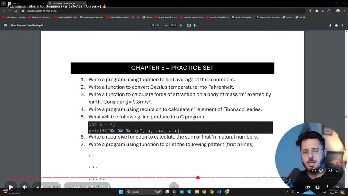A1okthakur's tweet photo. 🧠 Completed Chapter 5 – Functions &amp; Recursion!
Finally understood how to break code into reusable parts and how a function can even call itself 🔁
Recursion felt tricky at first, but it’s super satisfying once it clicks 😄
@codewithharry https://t.co/j7mv6m9CRe