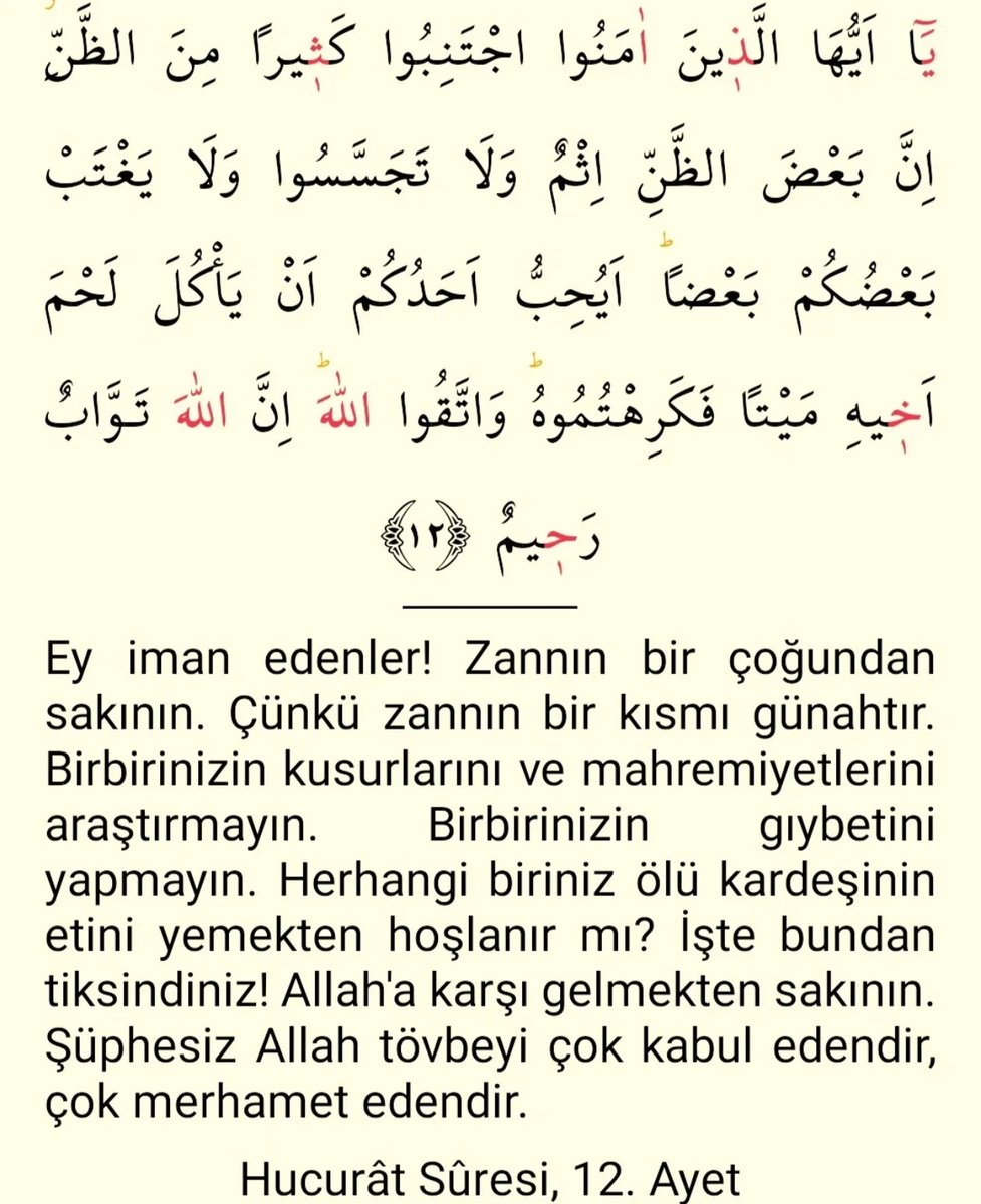 Hucurât Sûresi 12.Ayet