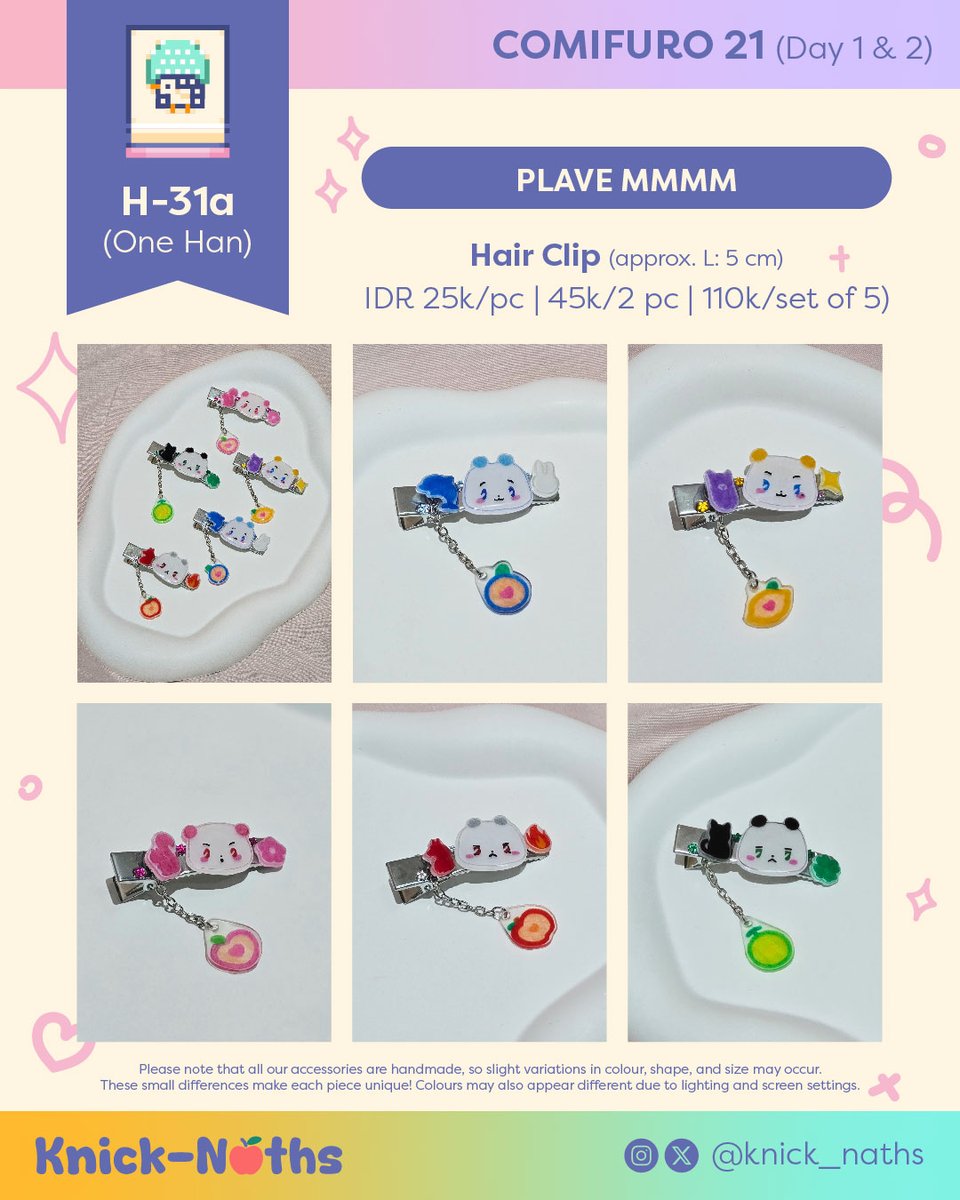 knick_naths's tweet image. I will be making my debut at #CF21!

💜 Table H-31a (One Han)
💘 ICE BSD, Tangerang
💚 15-16 Nov 2025

🤗 Ready stock and OTS only (no Pre-Orders)
✅ DM for booking (limited quantity, first come first served)

#comifuro21  #comifuro #comifuro21catalogue #comifuro21catalog