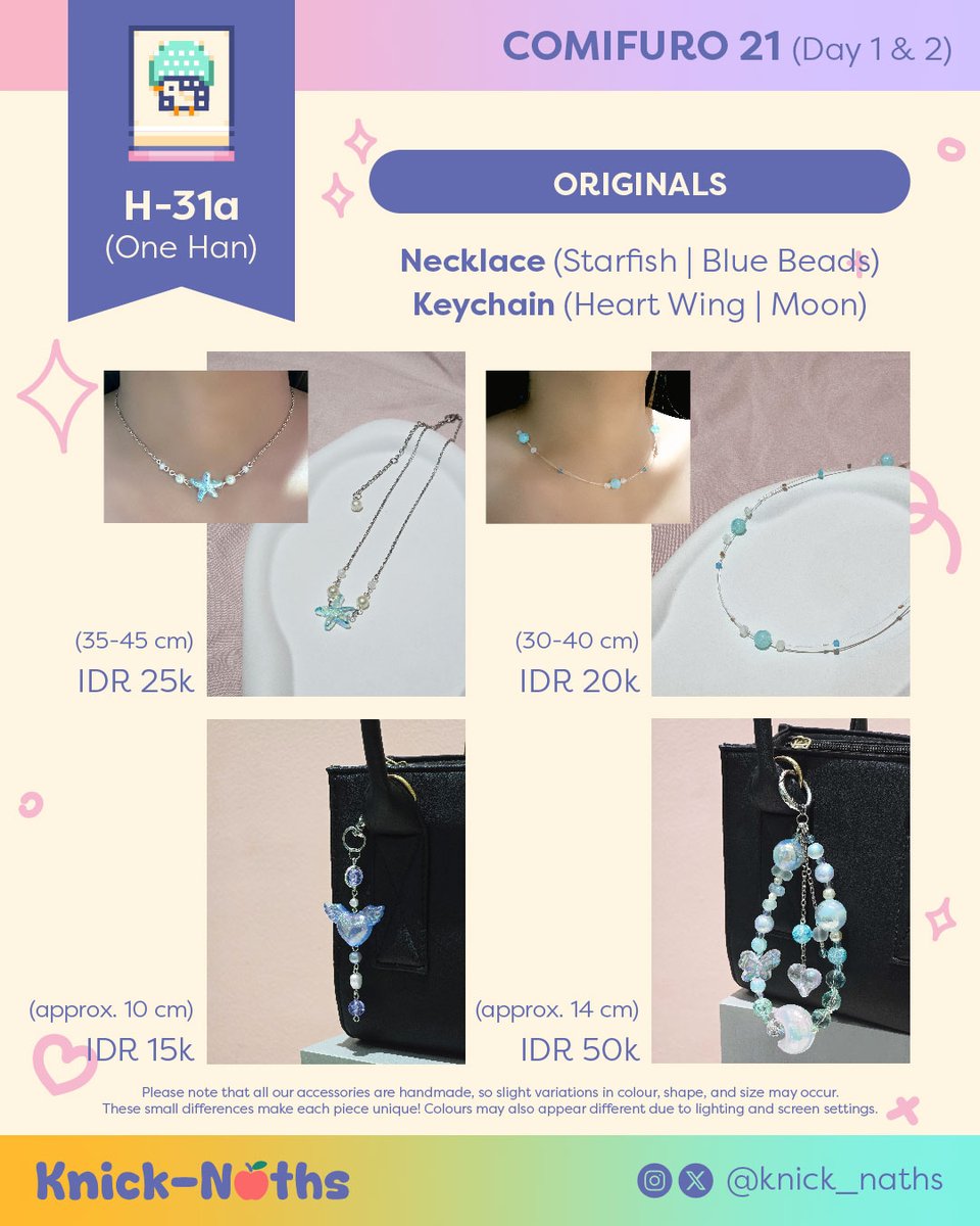 knick_naths's tweet image. I will be making my debut at #CF21!

💜 Table H-31a (One Han)
💘 ICE BSD, Tangerang
💚 15-16 Nov 2025

🤗 Ready stock and OTS only (no Pre-Orders)
✅ DM for booking (limited quantity, first come first served)

#comifuro21  #comifuro #comifuro21catalogue #comifuro21catalog