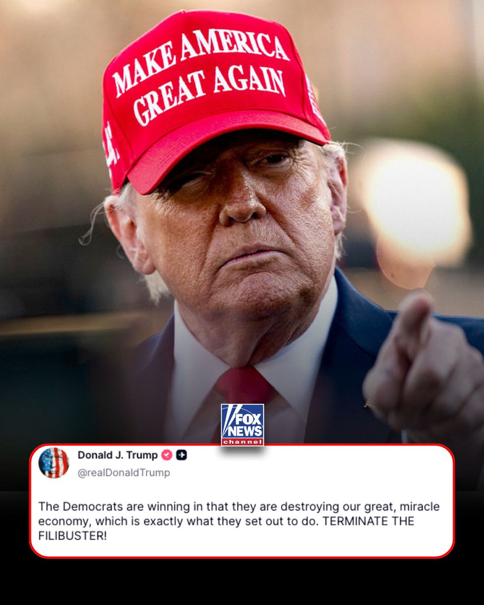FoxNews's tweet image. NEW: President Trump calls on Republicans to terminate the filibuster—warning Democrats are “destroying” the economy.