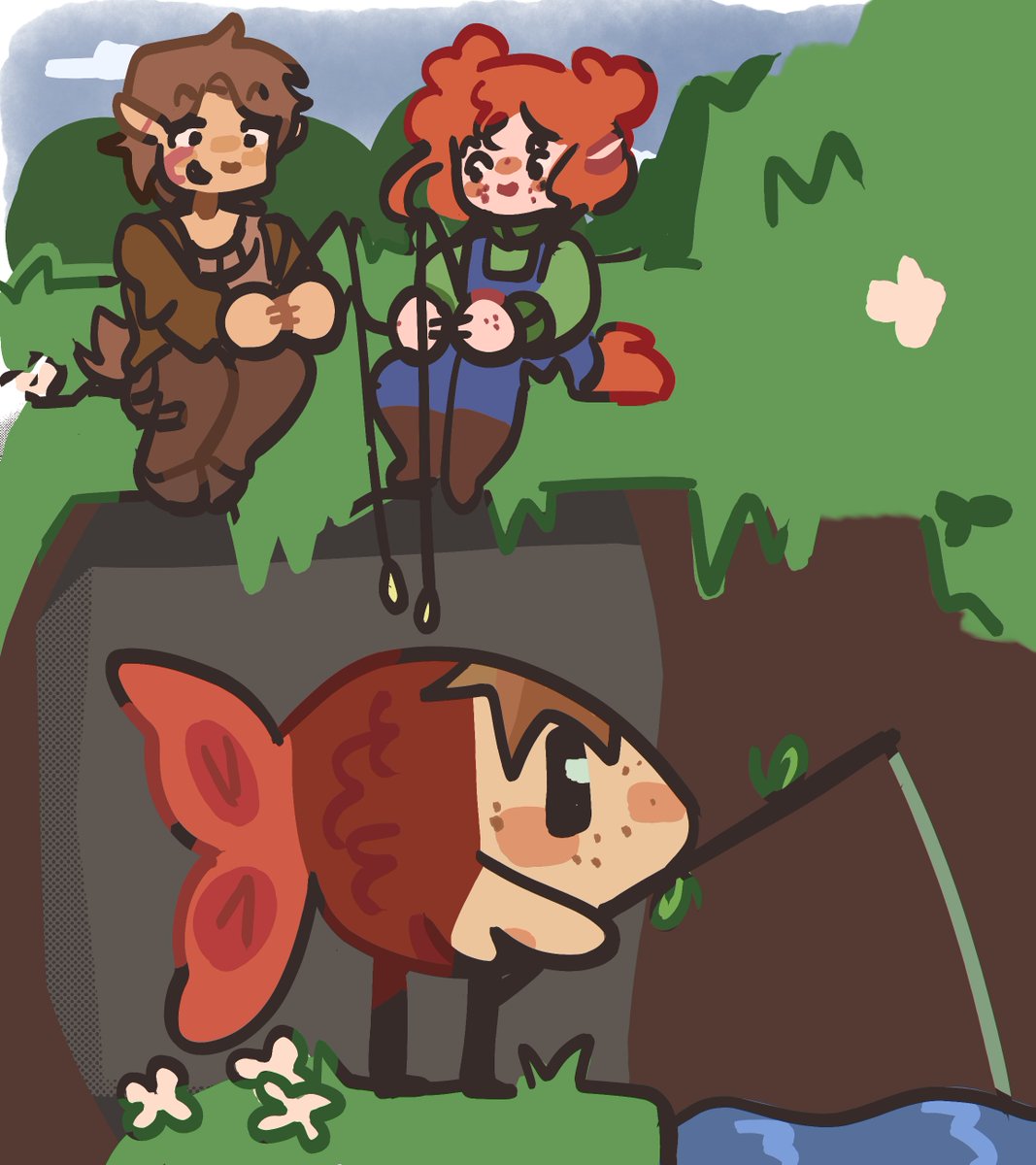 gemkkoti's tweet image. doodle of how i imagined gem n scar fishing for grian