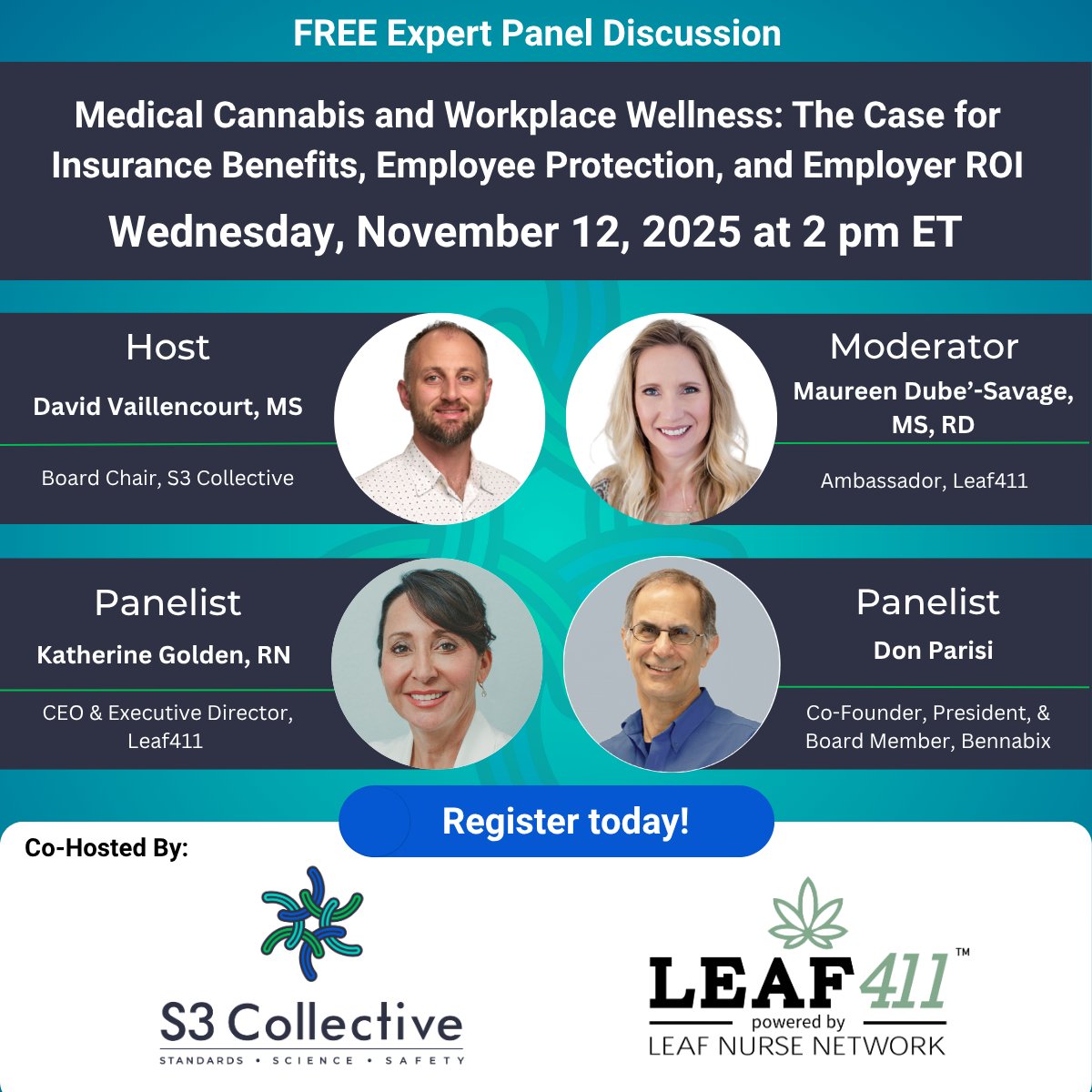 Leaf411org's tweet image. Upcoming S3 Collective + LEAF411 Medical Cannabis &amp;amp; Workplace Wellness - mailchi.mp/leaf411/s3-and…