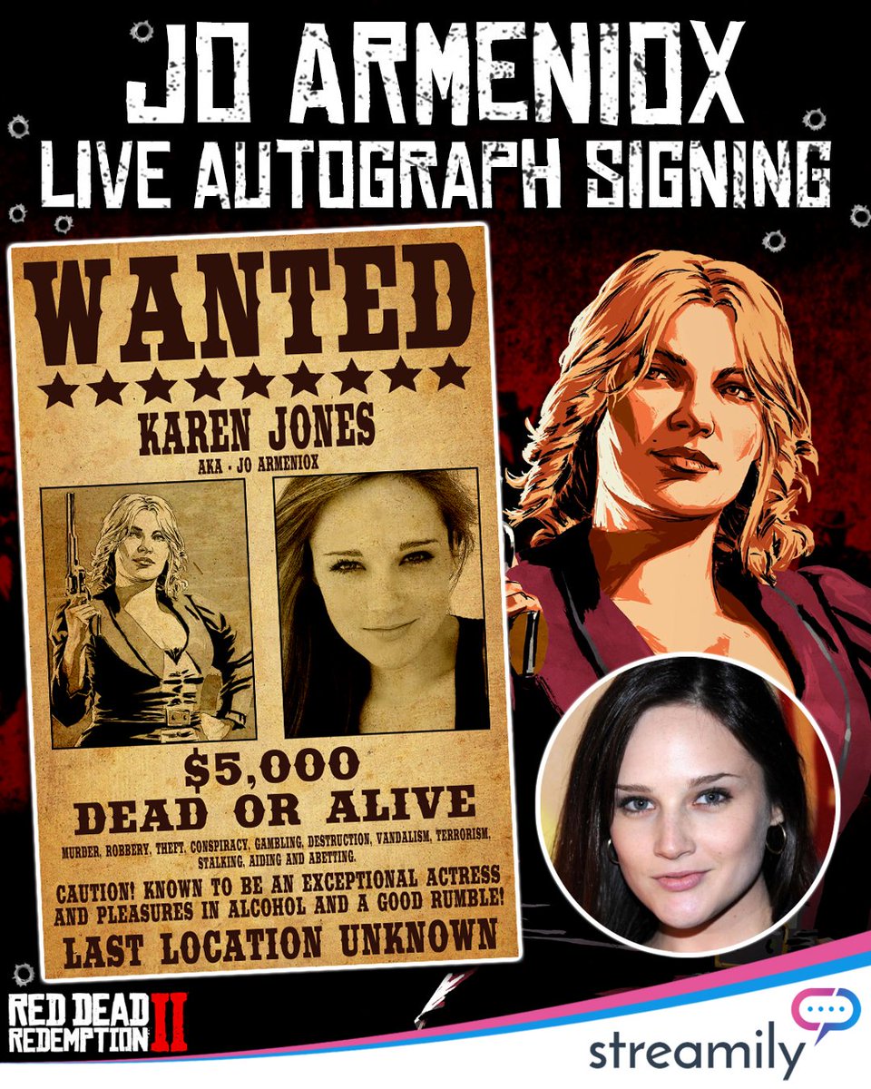 StreamilyLive's tweet image. 🎮 Yee-haw, saddle up Trailblazers! 🤠
The one and only Jo Armeniox — voice of Karen Jones in Red Dead Redemption 2 — is saddlin’ her autograph-signing posse over on Streamily.@joarmeniox

hubs.la/Q03Sjty80

#RDR2 #RedDead #Streamily #AutographSession