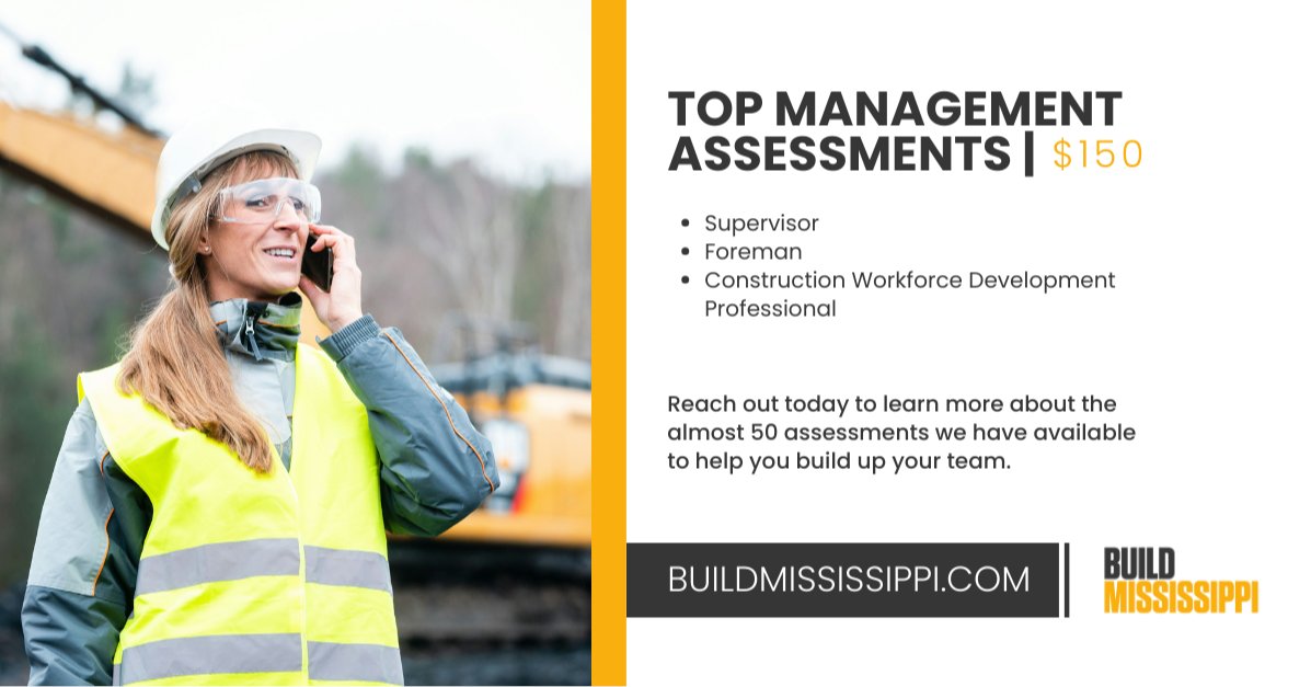 Looking to level up your business? Whether you're looking to assess, train, or grow your workforce, Build Mississippi has nearly 50 specialized assessments to help you get there.

🔧 From growing your roster of skilled workers to offering expert training, we’ve got the tools to