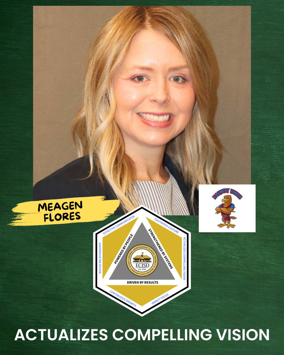 Harmony Elementary celebrates Meagen Flores for Actualizing a Compelling Vision! Her leadership, positivity, and clear communication inspire growth, unity, and excellence across campus.