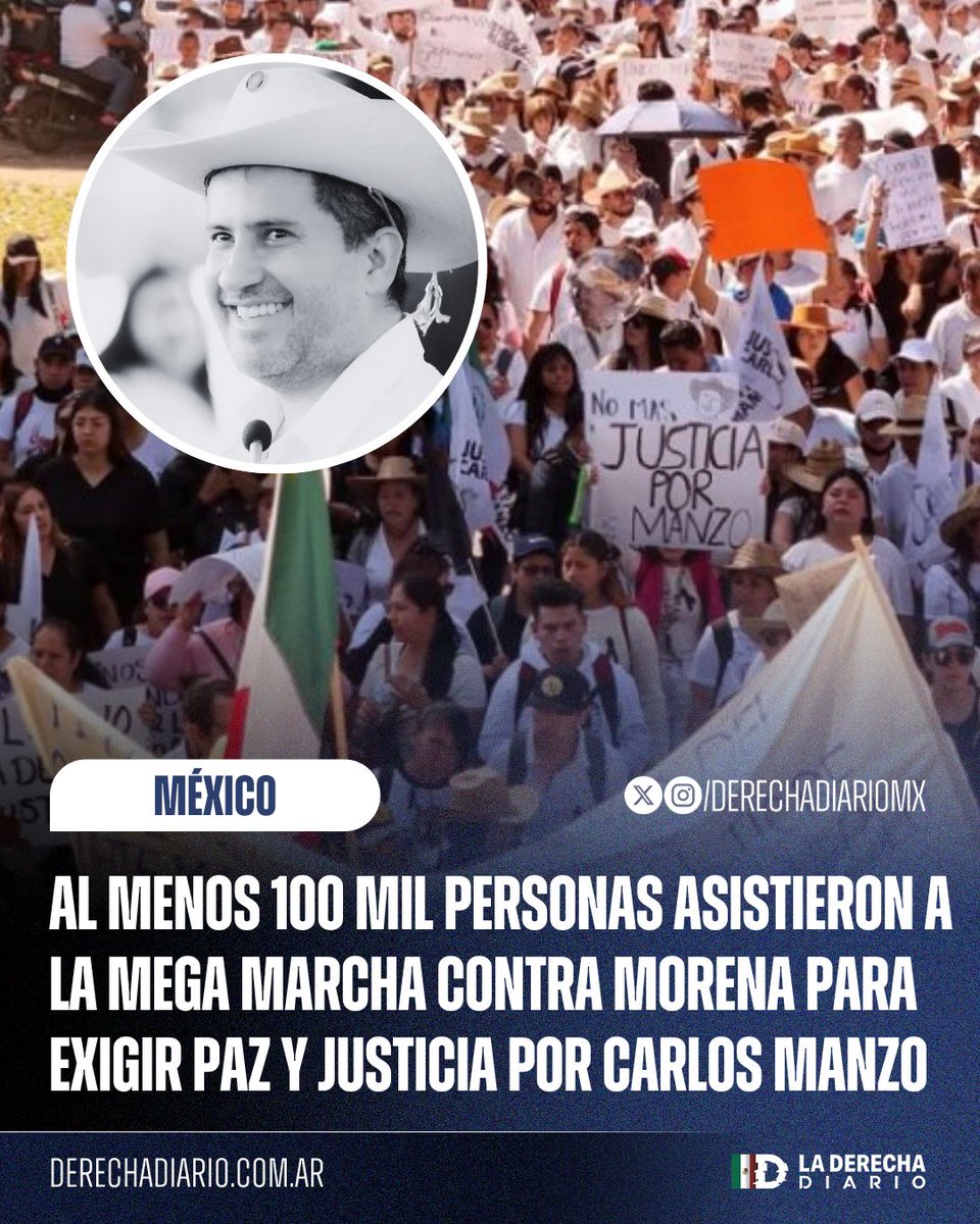 🇲🇽 | HISTÓRICO: Al menos 100 mil personas asistieron a la marcha contra el narcogobierno de Sheinbaum en honor al valiente Carlos Manzo para exigir justicia y paz en Uruapan, convirtiendo la manifestación en la más grande en la historia del municipio.