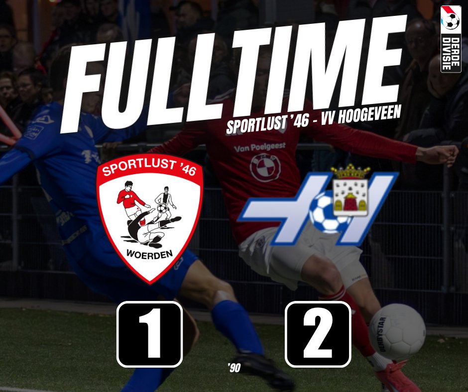 VERLIES | Sportlust ‘46 verliest met 2-1 van vv Hoogeveen en ziet de periodewinst aan zich voorbijgaan. De felicitaties gaan naar Rohda Raalte dat de eerste periodetitel in de wacht sleept.