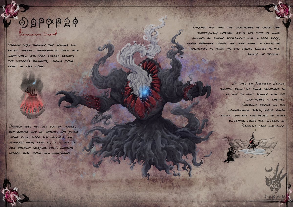 _pokad_'s tweet image. Darkrai slips through the shadows and enters dreams, transforming them into nightmares. Happy birthday to me #pokemonfanart #PokemonLegendsZA