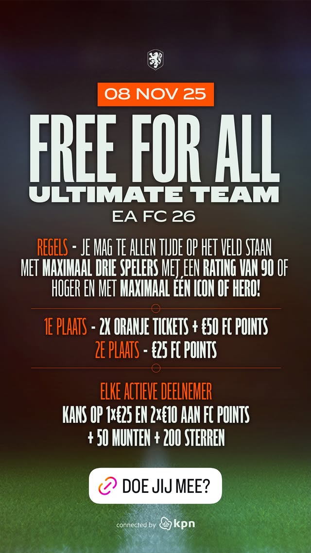 📅Today at 19:00
🎮<a href="/EASPORTSFC/">EA SPORTS FC</a> Ultimate Team
🥇2x Tickets for a match of <a href="/OnsOranje/">OnsOranje</a> AND €50,- FC Points
🥈€25,- FC Points

JOIN NOW: jantje.gg/tournament/68f…