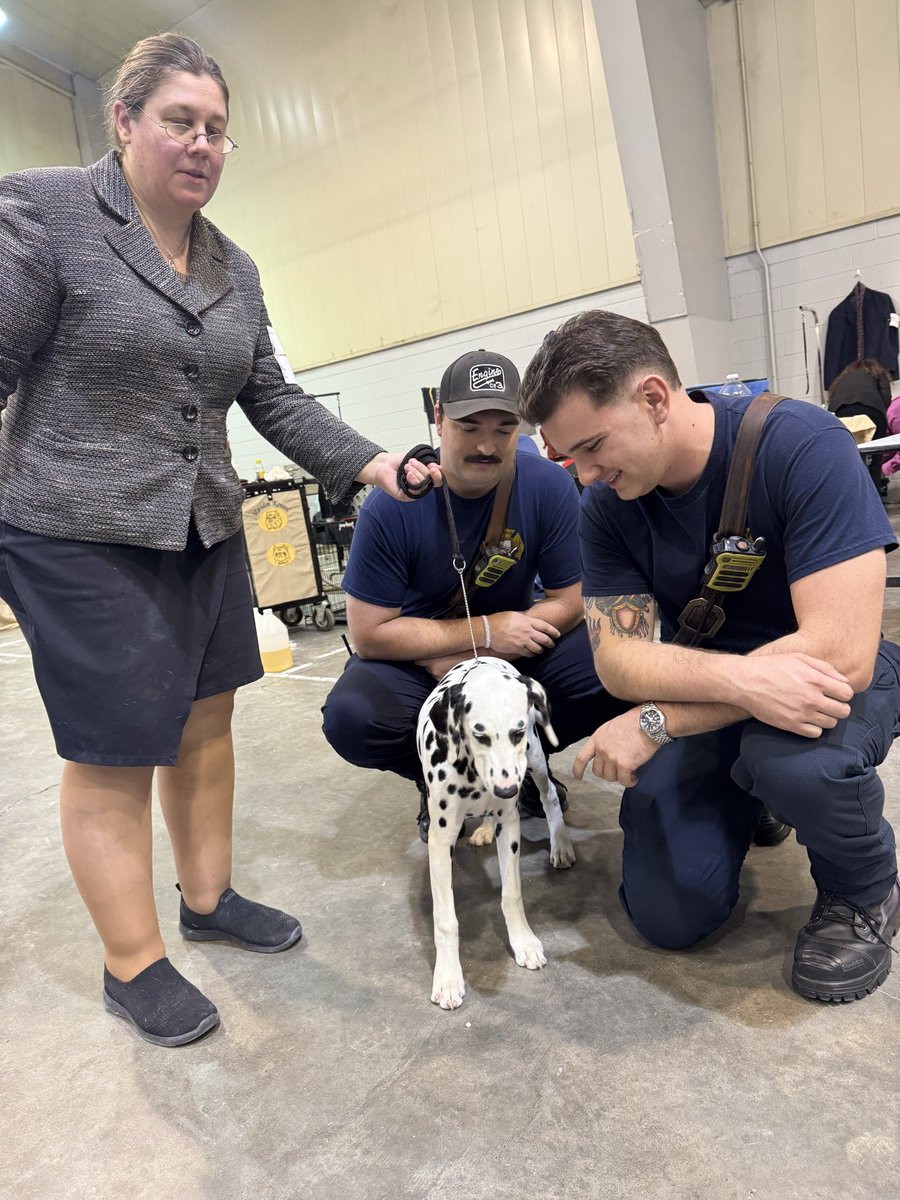 cityofwsfire's tweet image. Engine 3 crew stopped by the dog show today and spotted (😉) a familiar face, a Dalmatian! 🐶🔥 #SpottedAtTheFairgrounds #PerfectMatch #WSFire