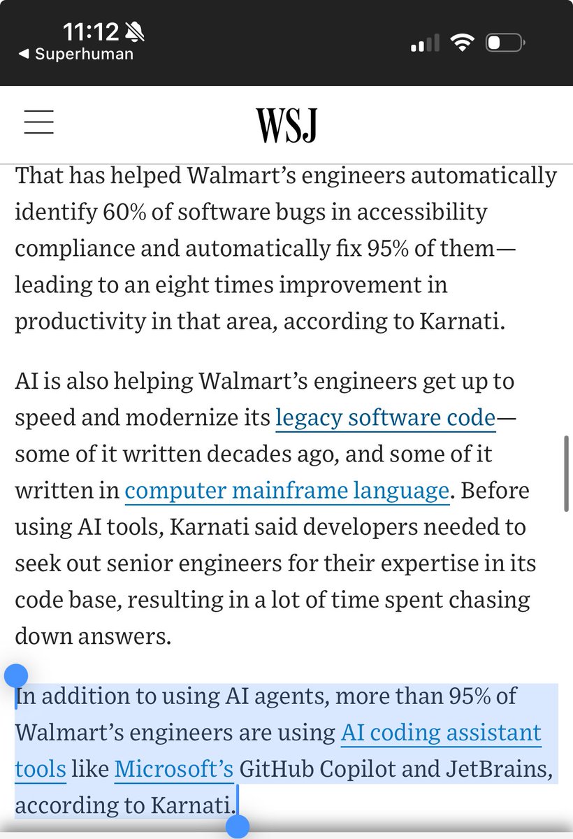95% of Walmart engineers use AI.

The other 5% are the ones AI keeps asking for help.