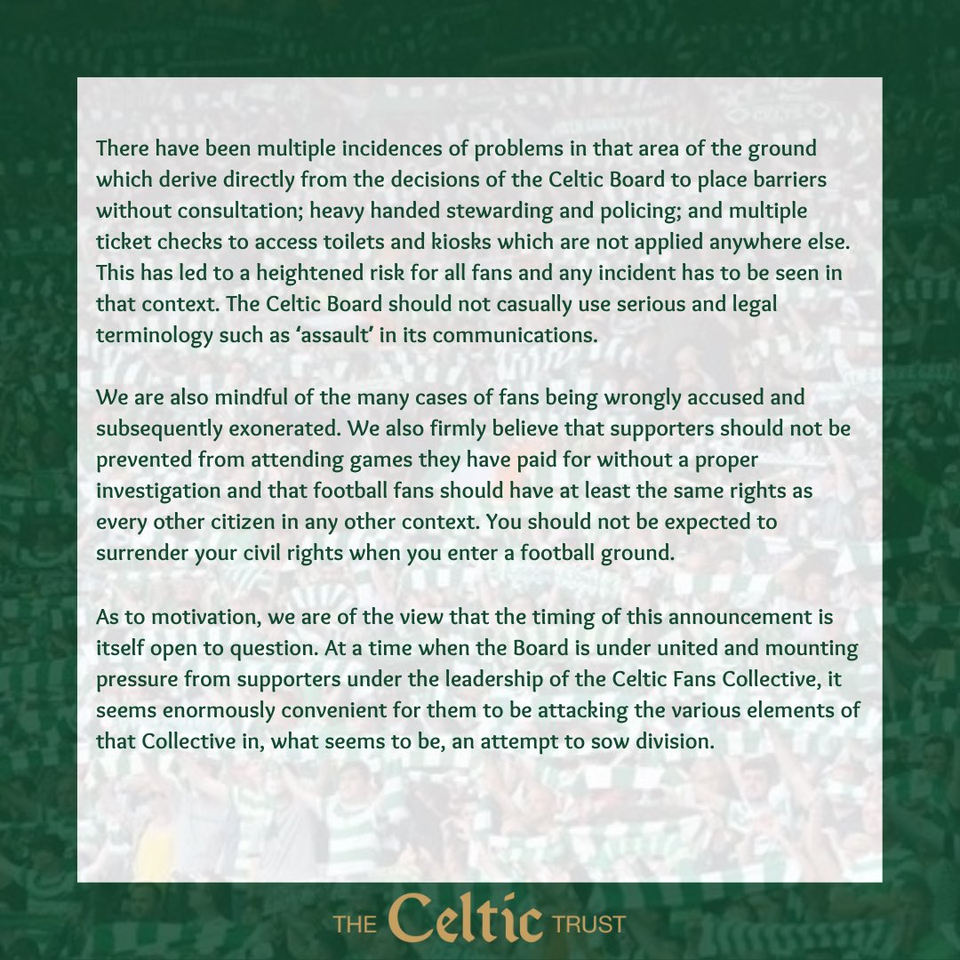TheCelticTrust's tweet photo. We oppose collective punishment https://t.co/kdy6tIoZGE