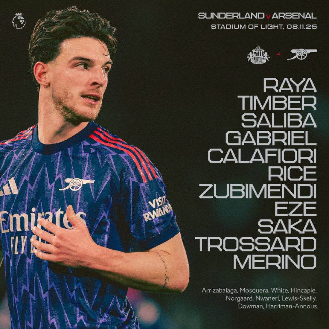 EduardoHagn's tweet image. 🚨 JUST IN! ✨

Arsenal’s XI to face Sunderland. 🤝