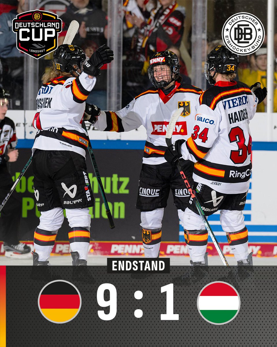 🏆 Titelverteidigung perfekt! Die DEB-Frauen feiern den zweiten Turniersieg beim Deutschland Cup mit einem souveränen 9:1 gegen Ungarn vor 3.246 Fans in Landshut. 🏒

#debteams #DCup25 #GERHUN