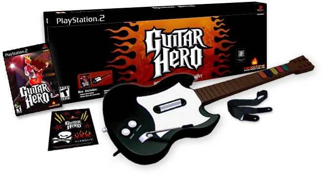 #TodayInHistory 2005 - Red Octane releases Guitar Hero for the #PS2 

It features a #guitar shaped controller that the player uses to simulate playing rock #Music 

Guitar Hero became a surprise hit, earning critical acclaim and winning many awards.

#retrogaming #playstation2