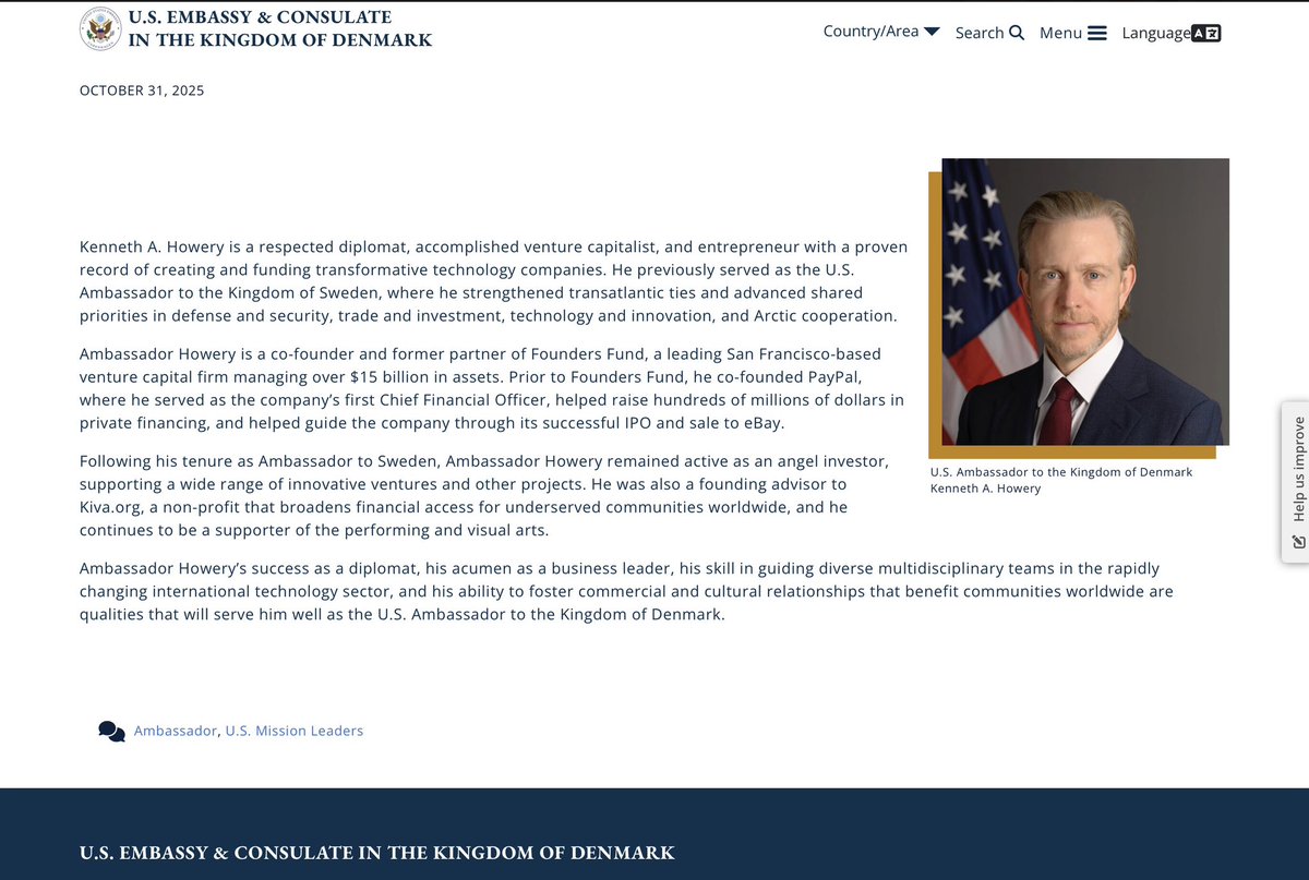 The first CFO of PayPal is now Ambassador to Denmark because Musk needs Greenland to get his trillion dollar payout—and Peter Thiel needs to justify Palantir’s ludicrous P/E of *over 400*.

It’s all a huge pump and dump.
Deport the PayPal Mafia.