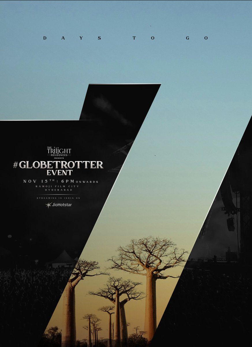 Filmy_Time's tweet image. The countdown is on 🔥

In just 7 days, @thetrilight presents the #GlobeTrotterEvent in a historic way.

#GlobeTrotter
@ssrajamouli @urstrulyMahesh @priyankachopra @PrithviOfficial @mmkeeravaani @SriDurgaArts @SBbySSK @JioHotstar