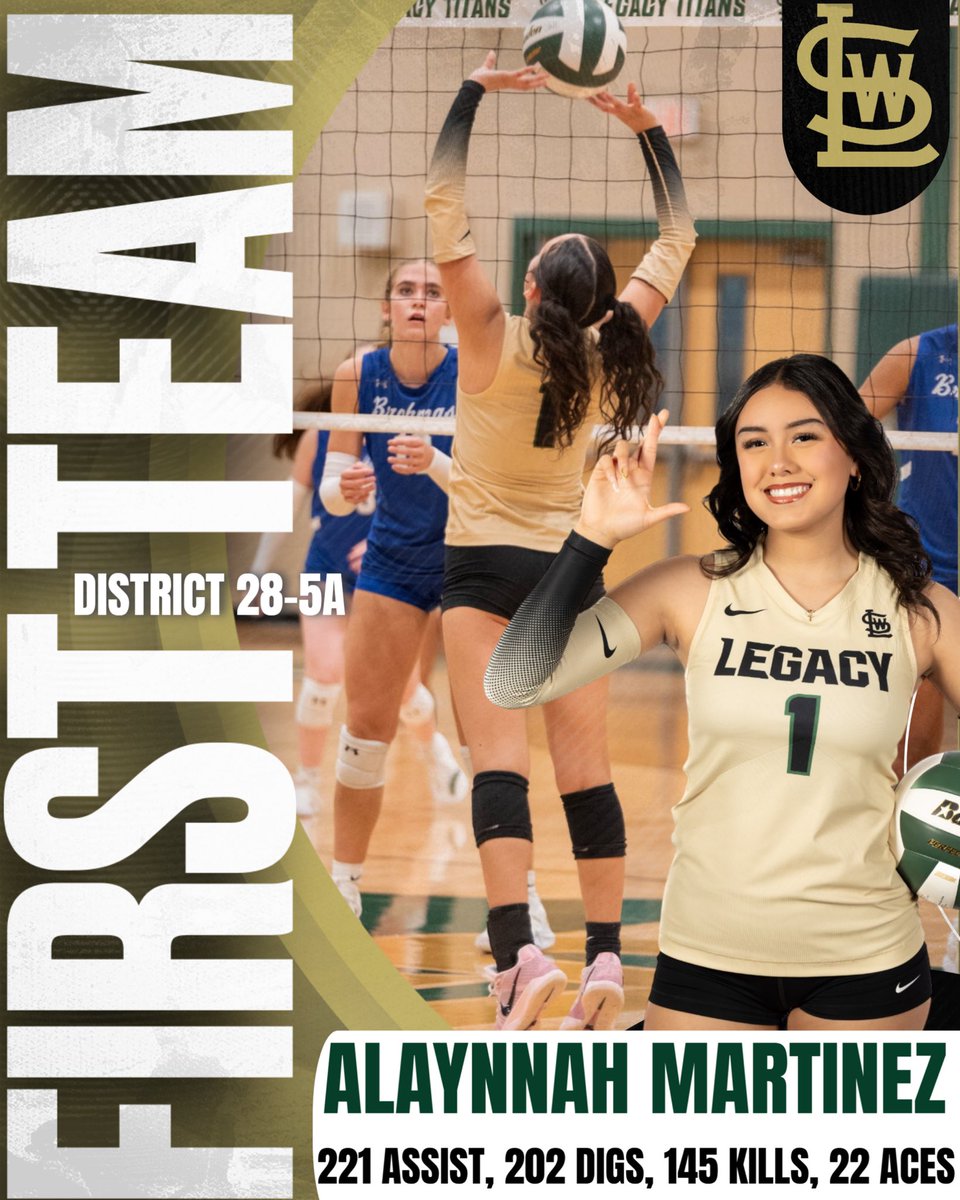 Congratulations to Sophomore Setter/OH Alaynnah Martinez on being selected to the District 28-5A First Team All-District! 🏐💚