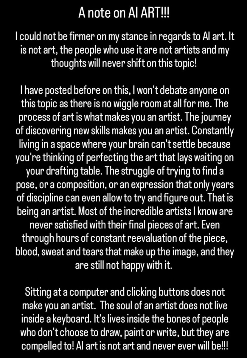 I have talked about this before but my thoughts on AI art are very clear!