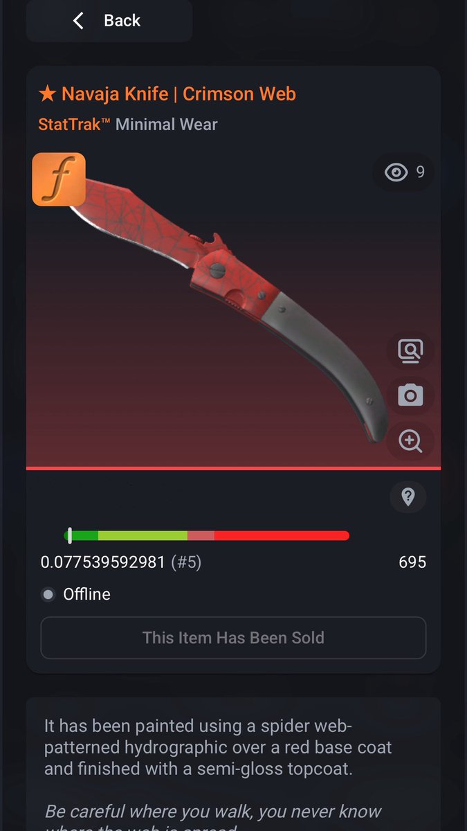 Froxkn's tweet image. Just picked up this Crimson Web Navaja Knife MW no.5 on float
For a steal!
Has awesome web at the top of the blade✨
#CS2 #csgo #csskins #counterstrike2