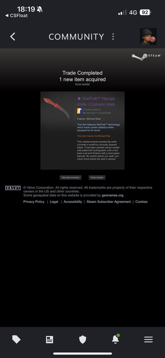 Froxkn's tweet image. Just picked up this Crimson Web Navaja Knife MW no.5 on float
For a steal!
Has awesome web at the top of the blade✨
#CS2 #csgo #csskins #counterstrike2