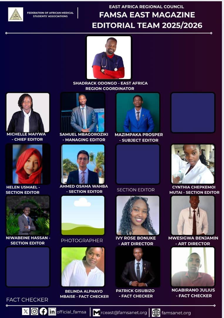 prospermazimpak's tweet photo. Proud to join the FMSA East Magazine Editorial Team 2025–2026 as a Subject Editor!
From serving in @medsar_rwanda 🇷🇼 to contributing regionally 🌍—I’m excited to tell stories that unite and inspire future med leaders.
#FMSA #MEDSAR #EastAfrica #EditorialTeam https://t.co/StrNIBEw6w