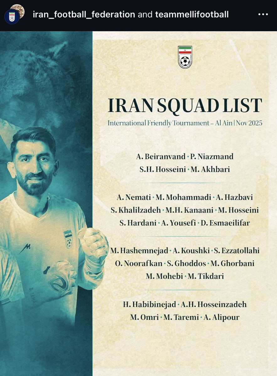 Iran’s squad list for the Al Ain International Cup.