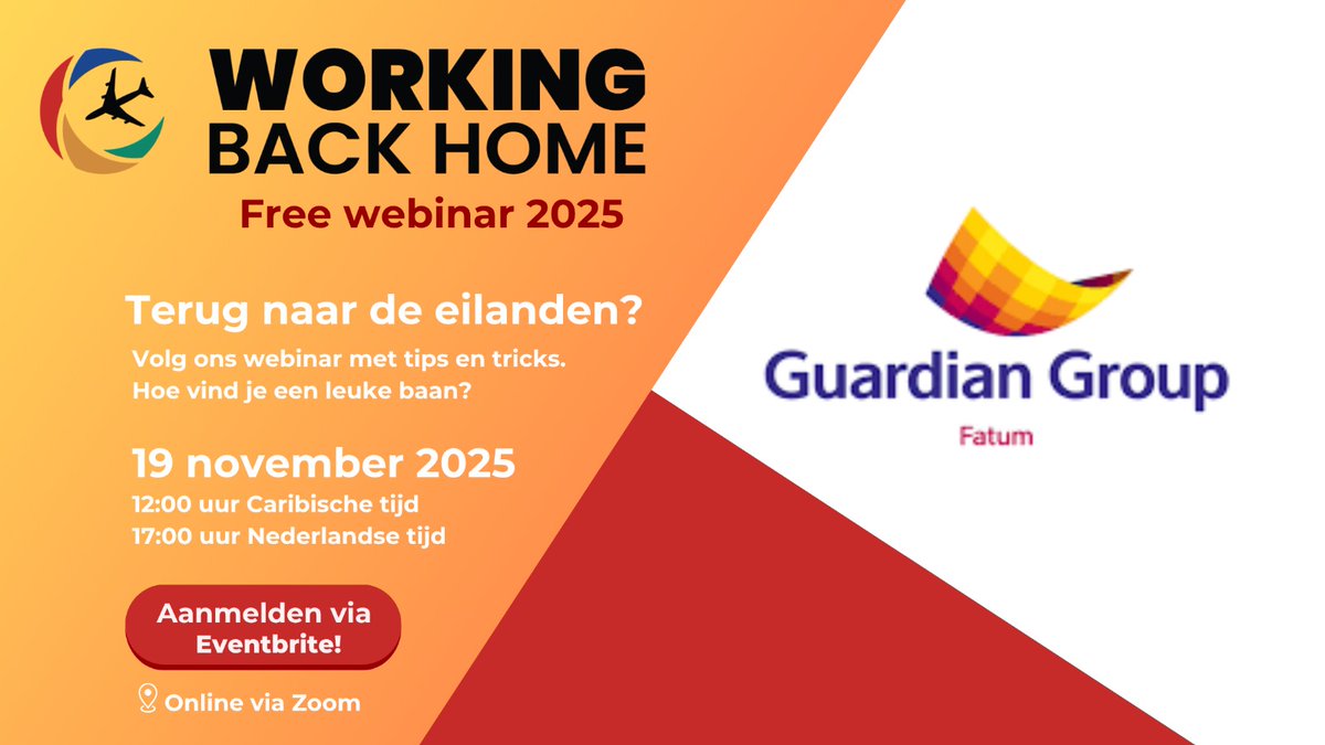 Webinar met Guardian Group DC, een grote verzekeraar met kantoren in Curaçao,  Bonaire, Aruba. Doe mee en ontdek kansen en vacatures. Woensdag 19 november 17 uur via Zoom. Bon wikènt!
