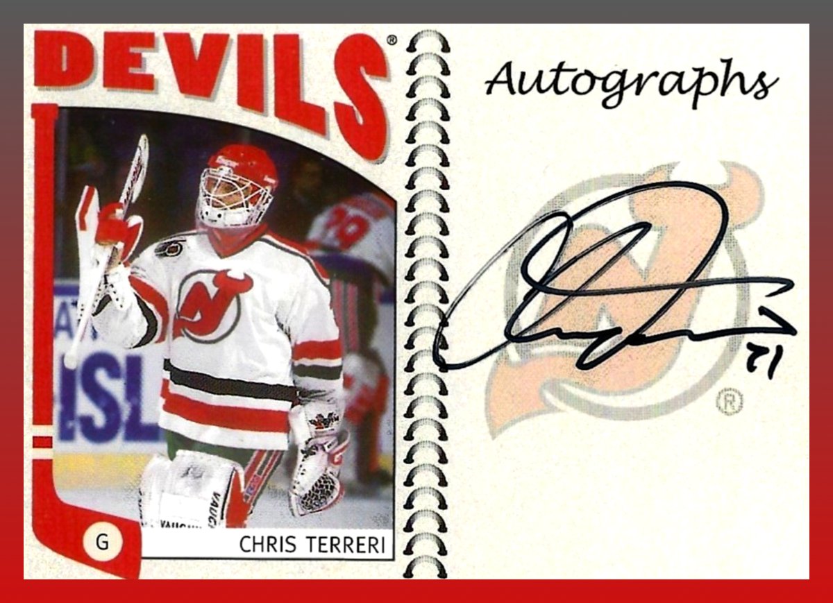 Before Martin Brodeur, there was this man in the number one role in New Jersey and he is up for #SignatureSaturday! 

This 2004-05 In The Game Franchises US East Autograph card features a hard-signed signature of #ChrisTerreri with the #NewJerseyDevils.