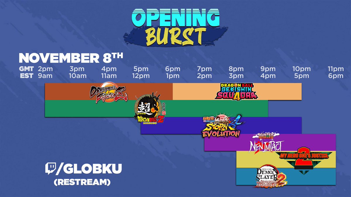 UltBurst's tweet image. What is coming up next?  Here is the Opening Burst schedule updated! 

Watching the restream on 
Twitch.tv/globku

#UltimateBurst
🐱