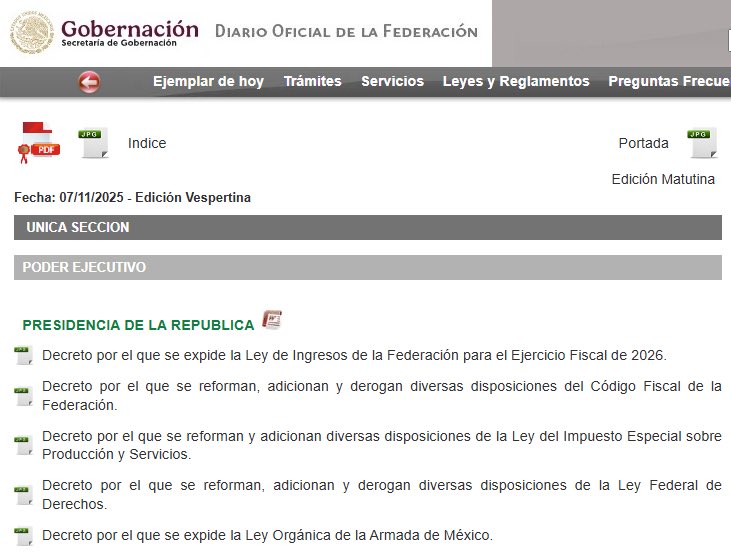 😱😱SHEINBAUM YA PUBLICÓ LA LEY DE INGRESOS Y LA MISCELÁNEA FISCAL 2026

Más impuestos, más deuda y posible espionaje fiscal.

La Ley de Ingresos autoriza deuda por 1.7 billones de pesos dentro del país y 15 mil millones de dólares en el extranjero. Cada mexicano deberá más de