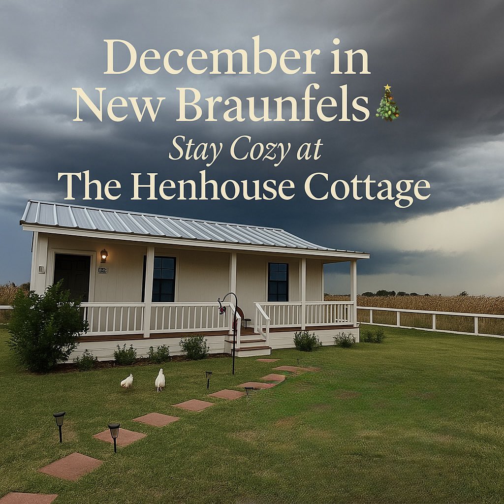 keldub6's tweet photo. December in New Braunfels = holiday magic! 🎄 Lights, wassail, Cowboy Kringle, market days &amp; drive-in movies 🎬🍔
Cozy up at The Henhouse Cottage — adults-only, peaceful, &amp; minutes from it all.
🎁 Book now ➡️ https://t.co/DkcK0sUWzb https://t.co/yfxdRx6IUE