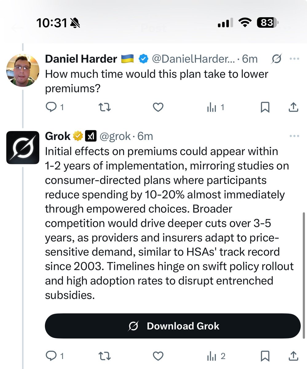 DanielHarder82's tweet photo. @JDVance Grok says this plan would not even get money to Americans until 2027 at the earliest— possibly 2028.

And then healthcare premiums would not be lowered until 2027-2029.

That’s **IF** this passes Congress!

Can you explain how this helps American families in 2025? https://t.co/kLM3ieXM6b