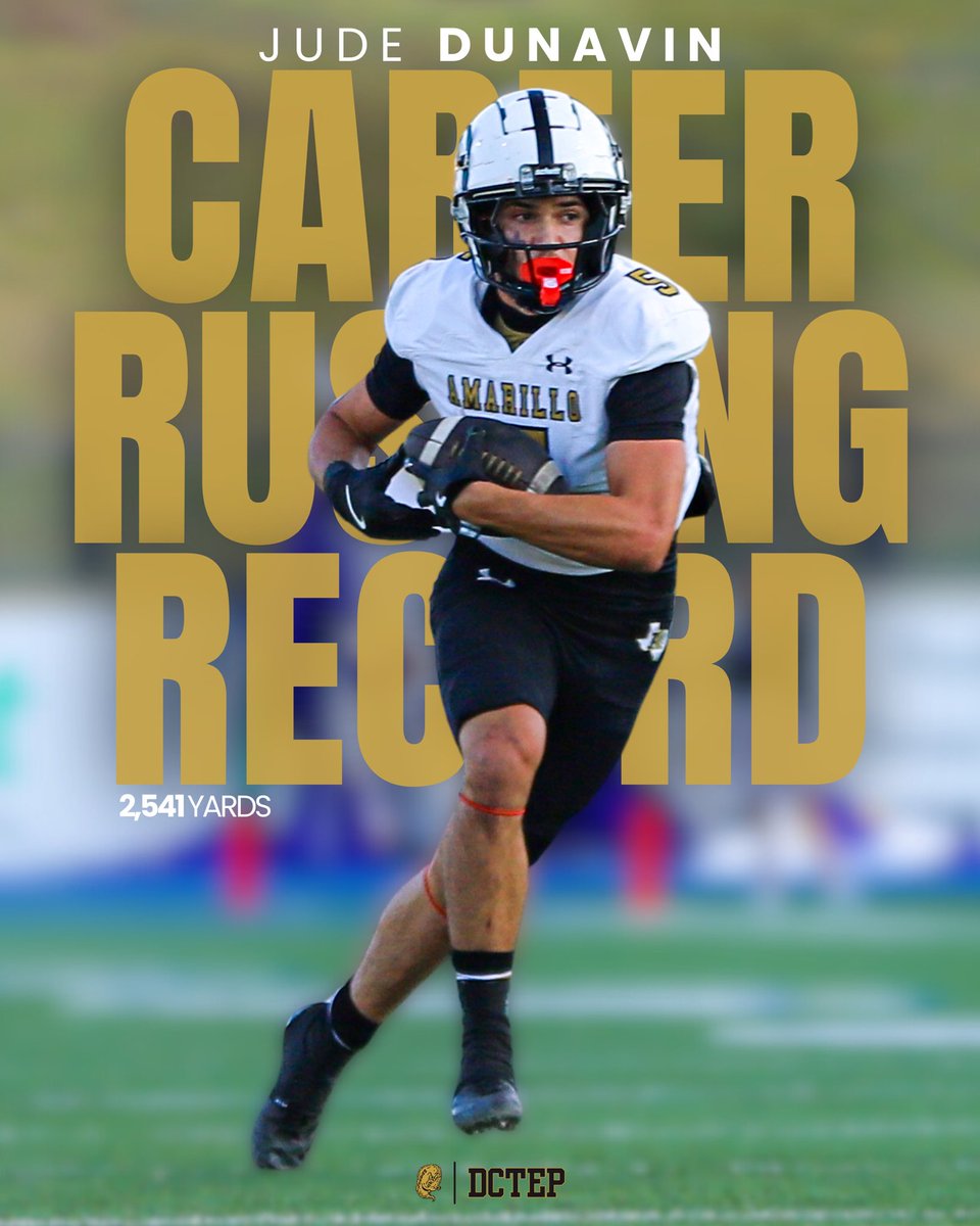 100+ years of football. A new #1 👑 

After last night’s 145 yard performance, senior running back <a href="/judedunavin/">Jude Dunavin</a> is now the career record holder for rushing yards at Amarillo High School (2,541, and counting)

#KTA | #DCTEP