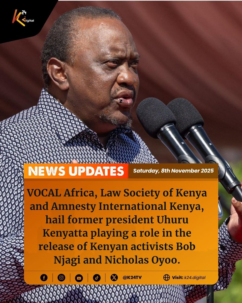 Uhuru praised for efforts in repatriating activists Bob Njagi, Nicholas Oyoo

Read the full story here: tinyurl.com/3t5ar3d7