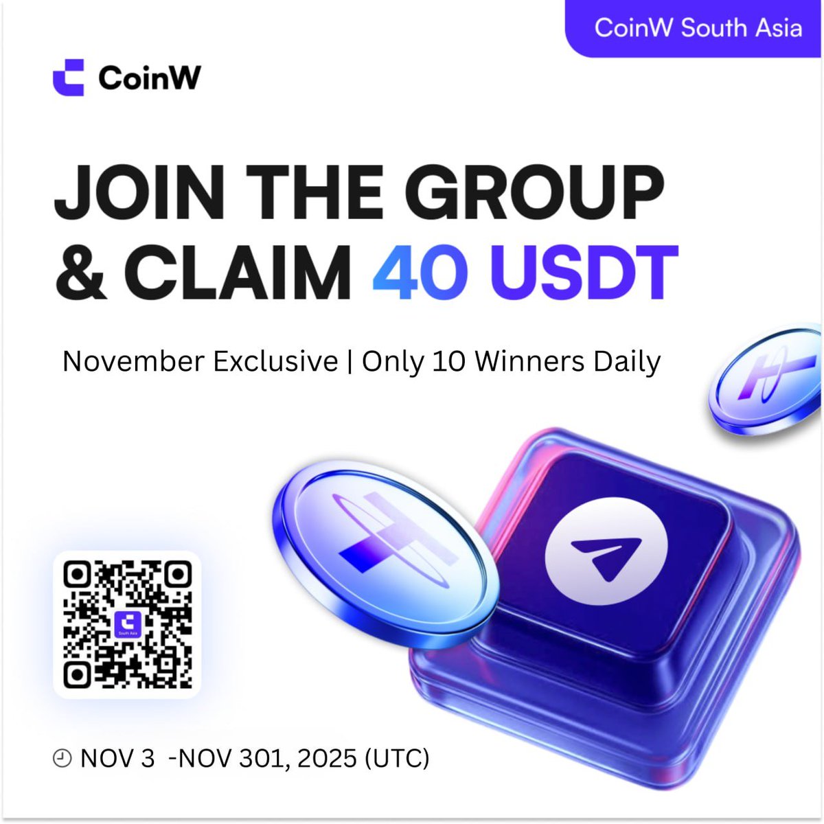 CoinW_SouthAsia's tweet image. 🎉 November Giveaway Sprint | Nov 8 → Nov 9 🎉

Join the #CoinW November Giveaway Sprint and grab 40 USDT — available daily for the fastest participants!

💬 How to Participate:
✅ Like + Retweet + Follow @CoinW_SouthAsia
✅ Comment your UID &amp;amp; tag 3 friends
✅ Join our Telegram…
