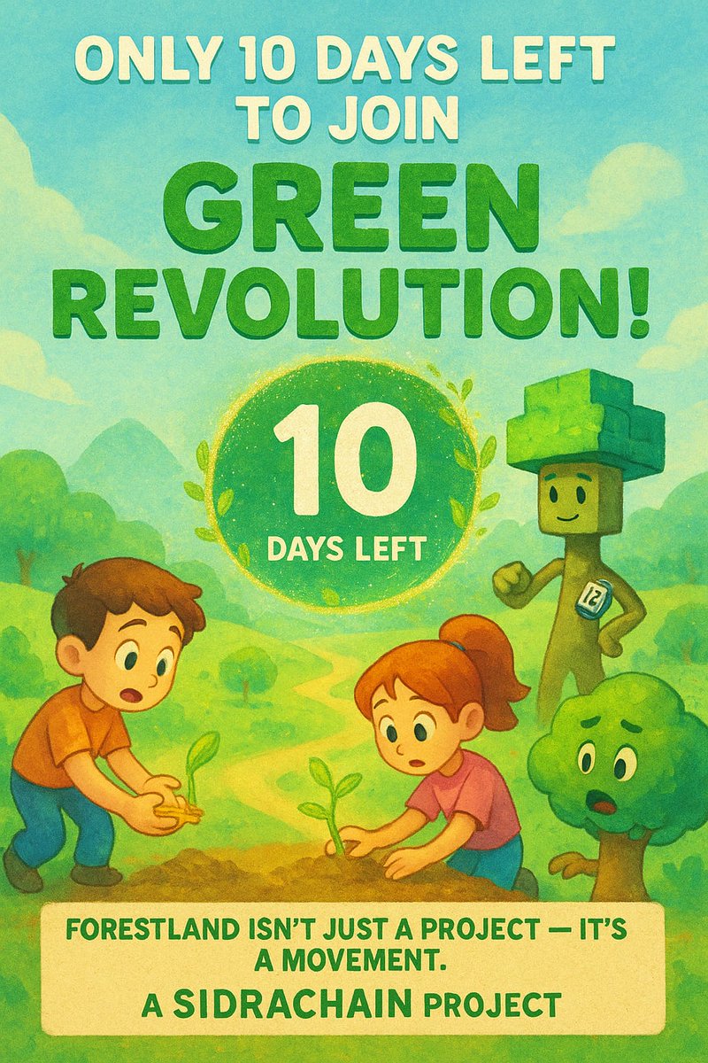 AsifAnsari83683's tweet photo. Only 10 days left to join the Forestland Green Revolution!
Plant your digital seed today with Sidrachainโwhere your investment grows forests,hope,and a sustainable future.
Together, weโre not just investing โ weโre fighting for survival.
https://t.co/zYjFN8uNbS
#forestland #SDA https://t.co/hjL5liW4VF