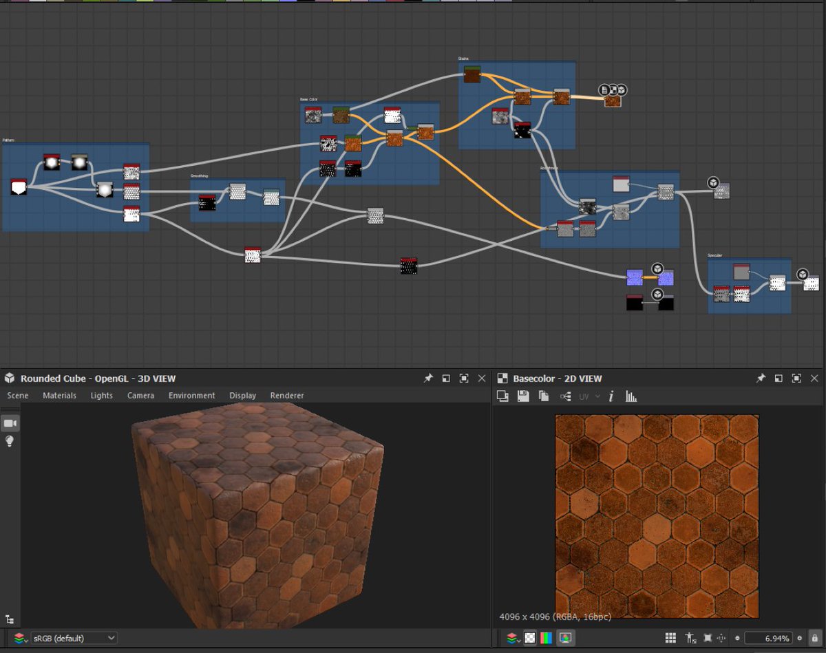 PaburoVIII's tweet image. I practiced what I did in #SubstanceDesigner a Terracotta Tiles, also I implemented it in #Unreal5

#3d #3dart #material #environment #gameart 

@PlanetaCG