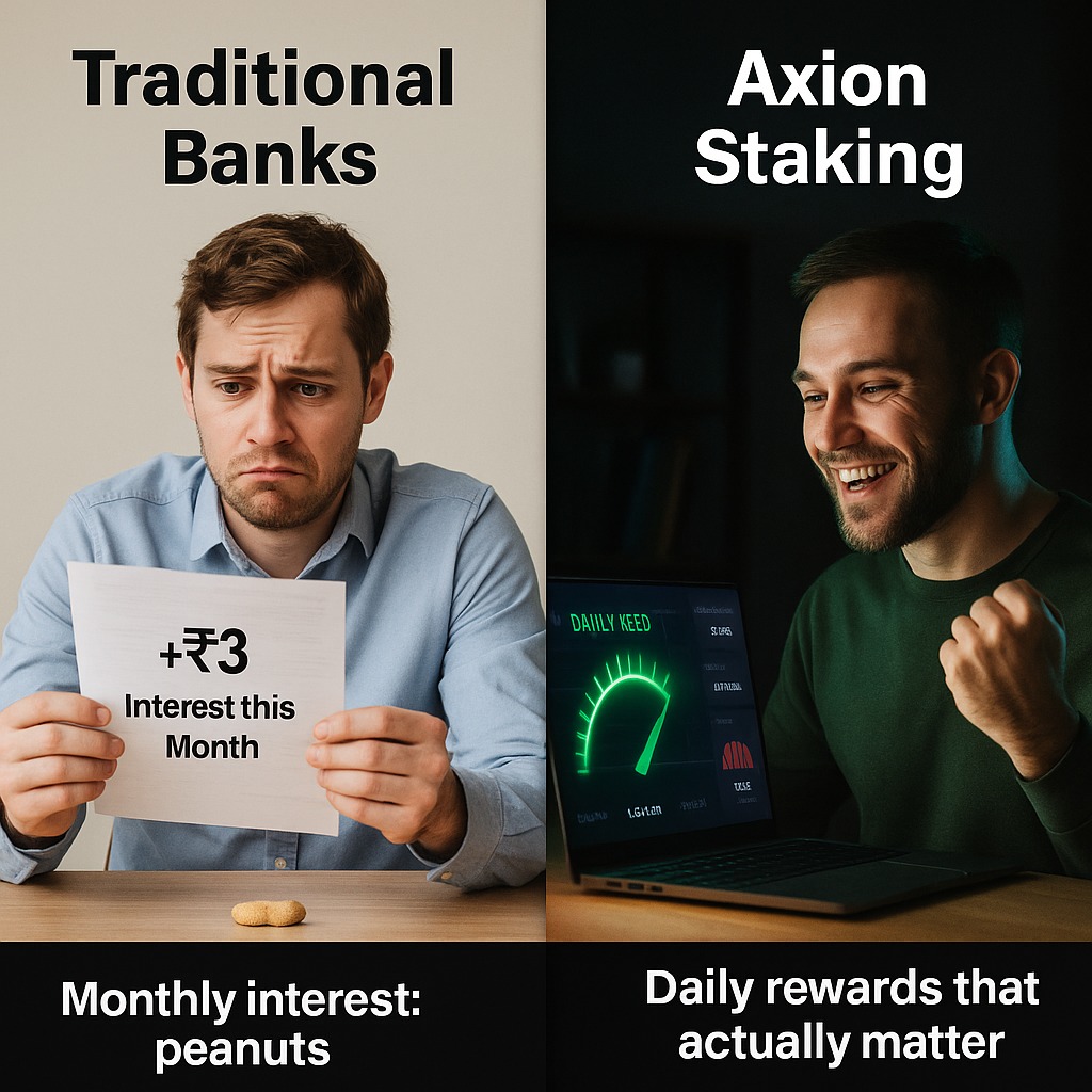 Traditional banks give peanuts every month… 🥜
Axion staking gives DAILY rewards that actually matter.
Choose growth — not crumbs. 🚀
#AxionStaking #PassiveIncome