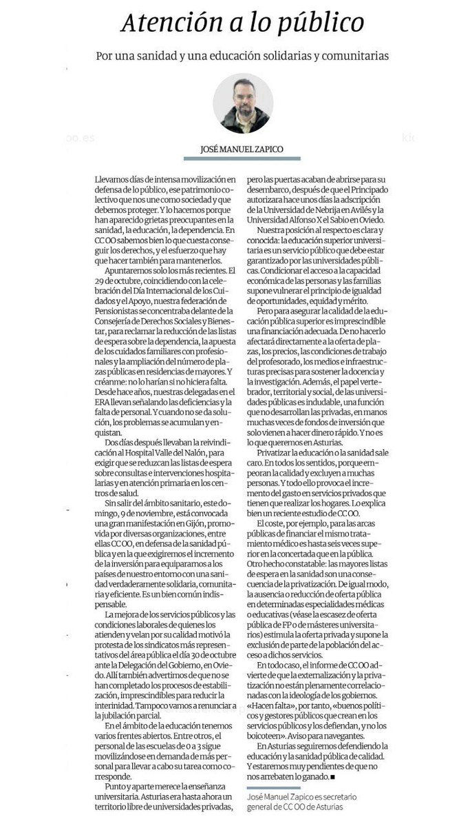 CCOOdeAsturias's tweet image. ATENCIÓN A LO PÚBLICO 
👉ese patrimonio colectivo que nos une como sociedad y que debemos proteger

@jmzapicog en @lanuevaespana 👇👇

asturias.ccoo.es/noticia:741377…
