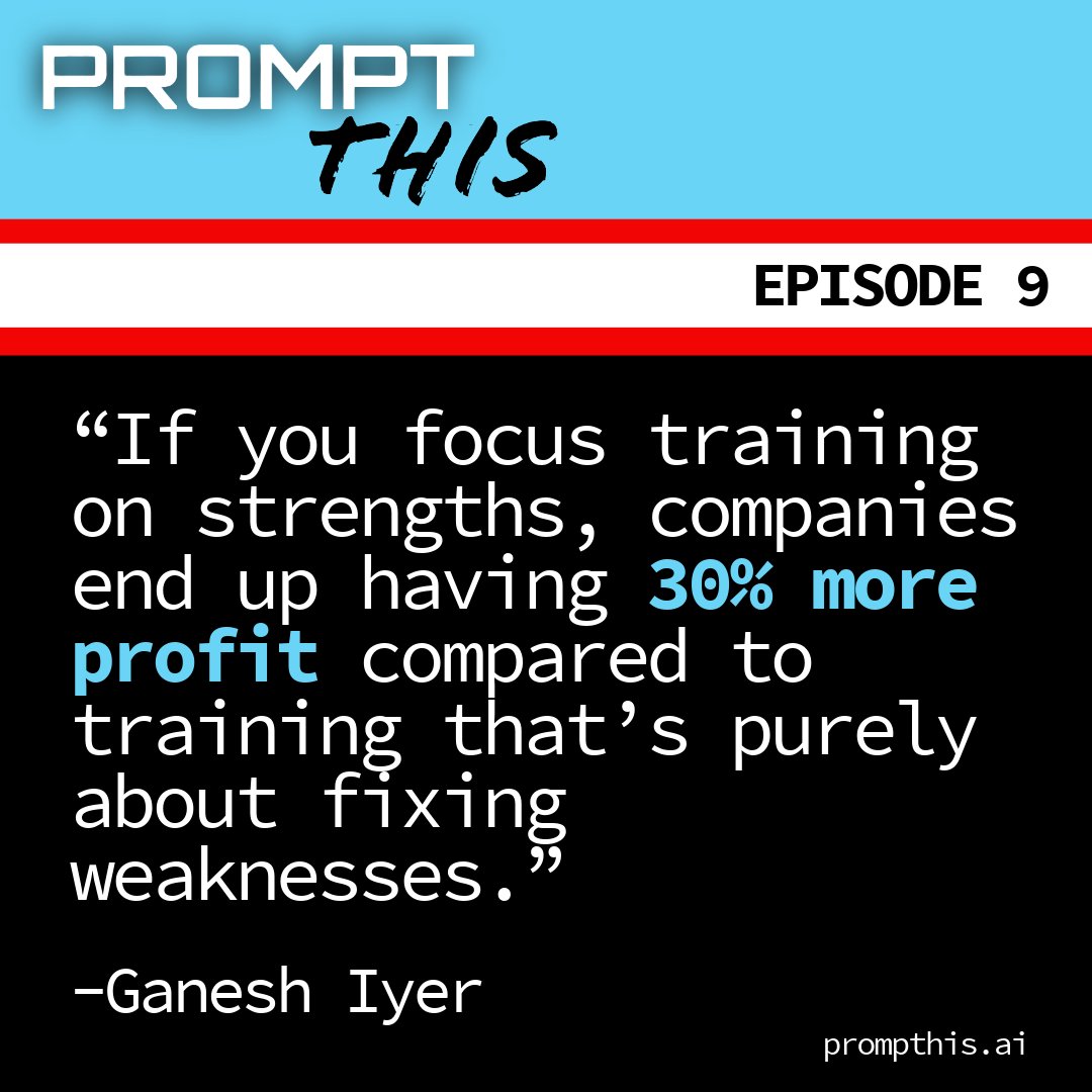 PROMPT_This_AI's tweet image. Stop obsessing over weaknesses. In episode 9, Ganesh Iyer reveals why strengths-based coaching, amplified by AI, drives 30% more profit for sales teams. This episode of PROMPT This is packed with insights you can put to work today.

Listen Here: zply.io/eBjJ5q
