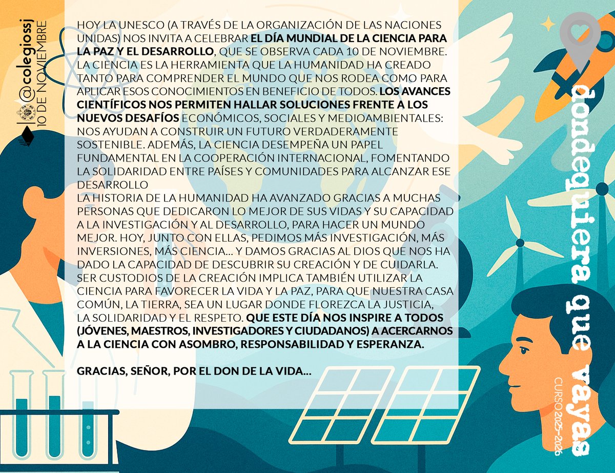 #OraciónDeLaMañana #10deNoviembre Sobre el Día Mundial de la Ciencia para la Paz y el Desarrollo <a href="/UNESCO_es/">UNESCO en español 🏛️#Educación #Ciencia #Cultura</a>