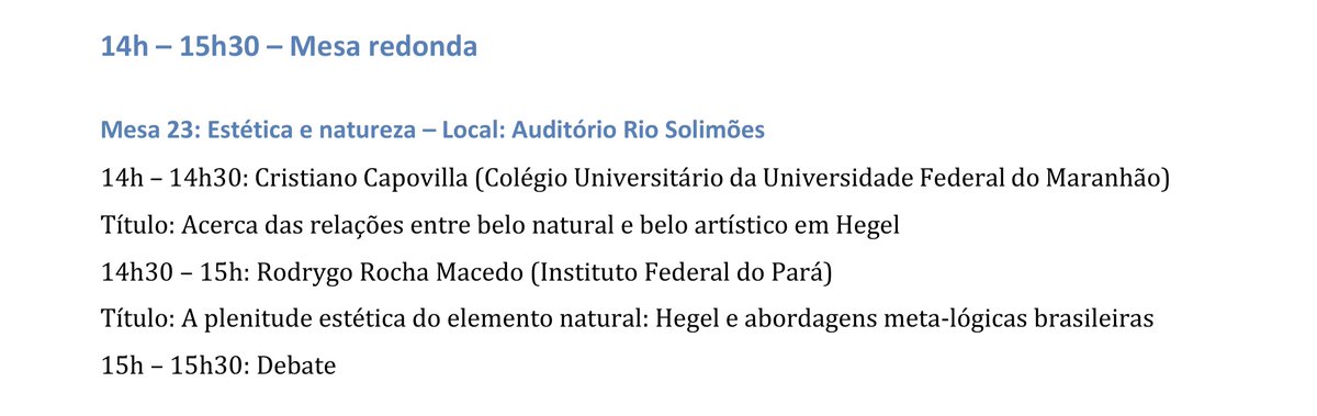Com enorme prazer divulgo minha apresentação no XIII Congresso Internacional da Sociedade Hegel Brasileira, que acontecerá em Manaus, de 1 a 5 de dezembro de 2025