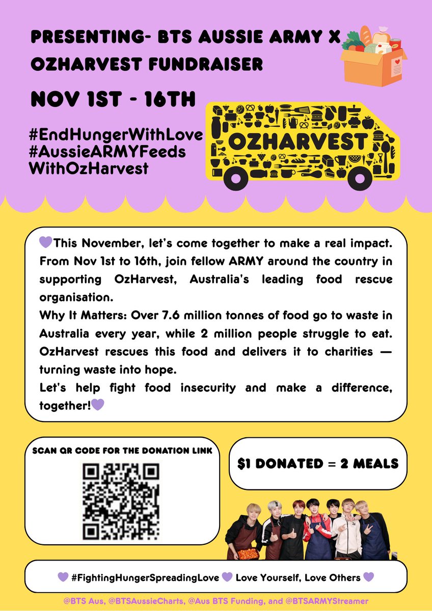 Week 2 of our OzHarvest fundraiser is here! 💜💛

Thanks to everyone’s generosity, we’ve already hit our goal, but why stop there? Let’s see how much more we can raise to help even more people in our local Aussie communities. 🇦🇺✨

Link to Donate: events.ozharvest.org/fundraisers/Au…