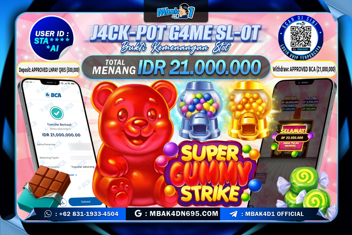 mbak1official's tweet image. Kadang hal manis datang tanpa diduga 🍬
Coba deh rasain sensasi hiburan digital yang satu ini,
warna-warni, fun, dan bikin nagih
Siapa tahu kamu juga yang berikutnya beruntung 😉

#FunZone #DigitalExperience #LuckyMood #SuperGummyStrike #HiburanOnline #Mbak4DCommunity #SeruBareng