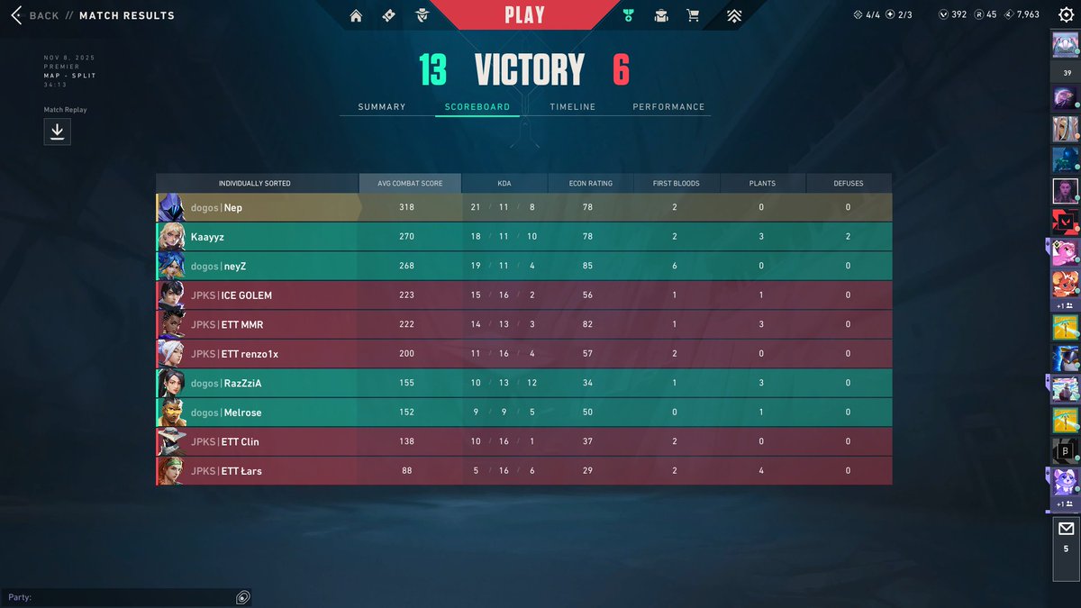 BJ a ma team de goat et bonne perf indiv, encore un 2-0 week contre
13-6 vs Welterusten ,13-9 vs EXALTY