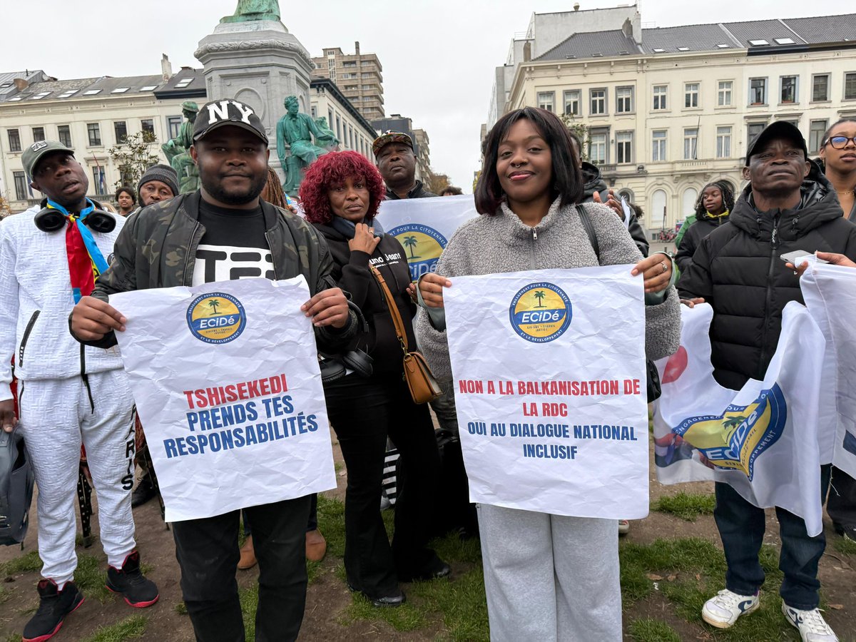 Guerre en RDC : Ce samedi 08 Nov 2025 L'ECiDé Belgique 🇧🇪 était dans les rues de Bruxelles pour dire non aux massacres des civils à l'Est de la RDC, non à la Balkanisation.

Nous voulons le dialogue inclusif
Nous voulons la cohésion nationale. Ont-ils lancer au parlement européen