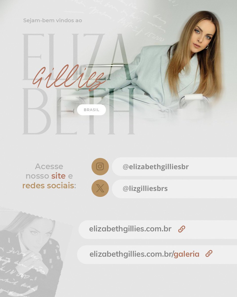 Bem-vindos ao Elizabeth Gillies Brasil, sua fonte de informações sobre a atriz e cantora no Brasil. ✨️ 

Acesse nosso site e galeria de fotos: 

🩵 elizabethgillies.com.br 
🩵 elizabethgillies.com.br/galeria